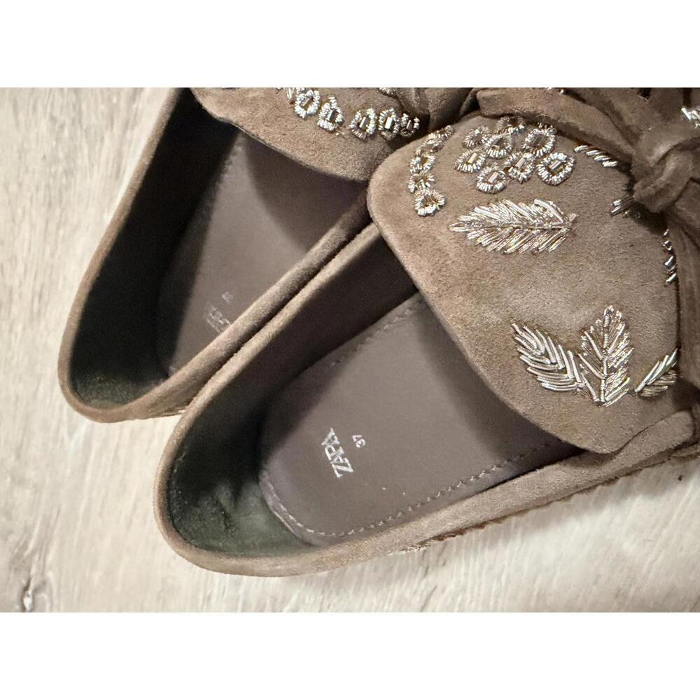 Zara Embroidered Loafers Olive Green 37 - Picture 7 of 7